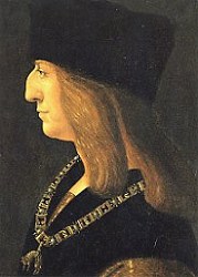 Emperor Maximilian I. by Ambrogio d Predis (c. 1455 - 1508); 1502.  Copyright KHM museum.